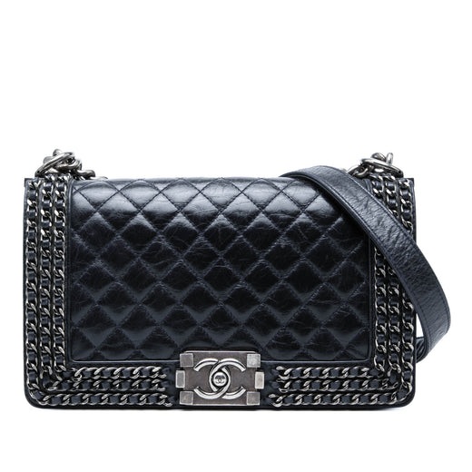 Old Medium Quilted Glazed Calfskin Chain Around Boy Flap - Image 1