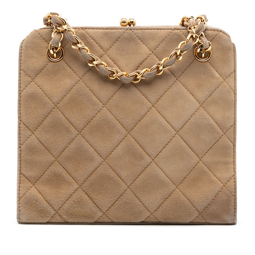 CC Quilted Suede Kiss Lock Handbag - Image 1