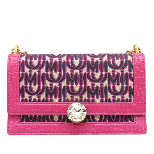 MM Paris Emiuticon Jacquard and Croc Embossed Patent Crystal Chain Crossbody - Image 1