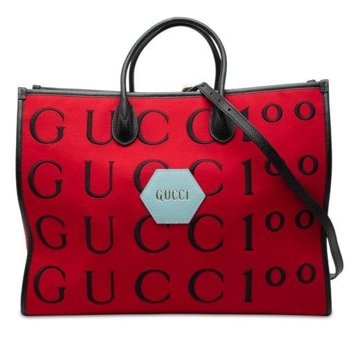 100th Anniversary Calfskin Trimmed Felt Script Logo Shopping Tote - Image 1