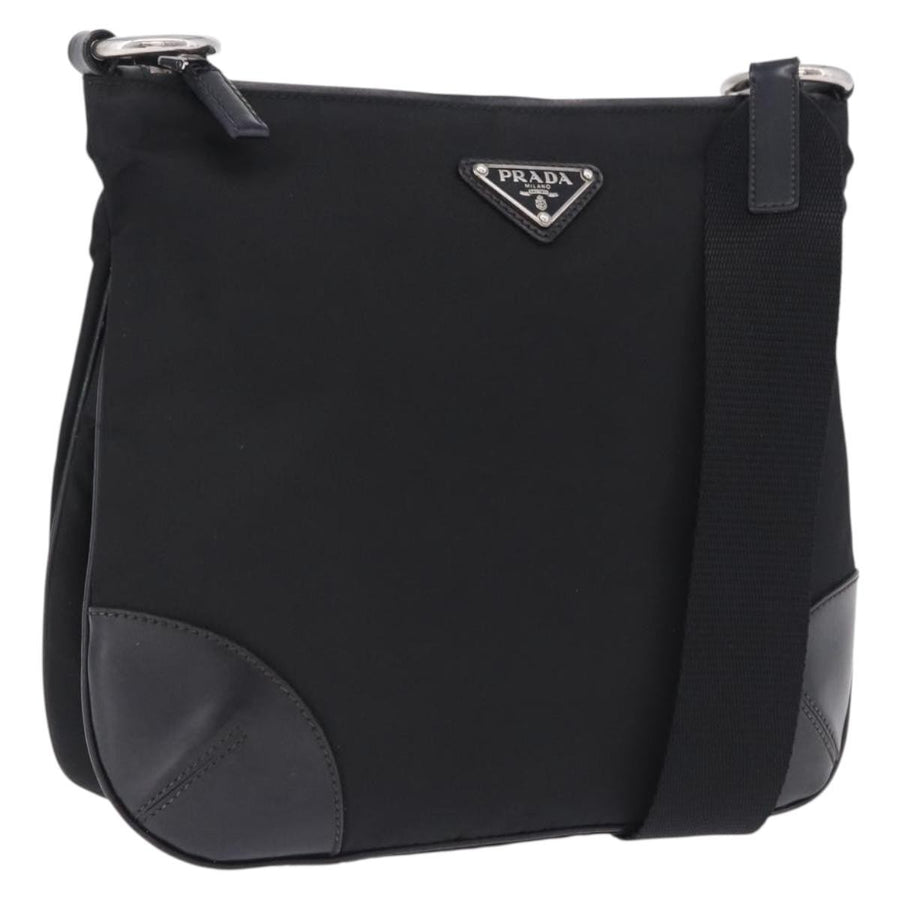 Prada Zip Messenger Tessuto With Leather Black Nylon