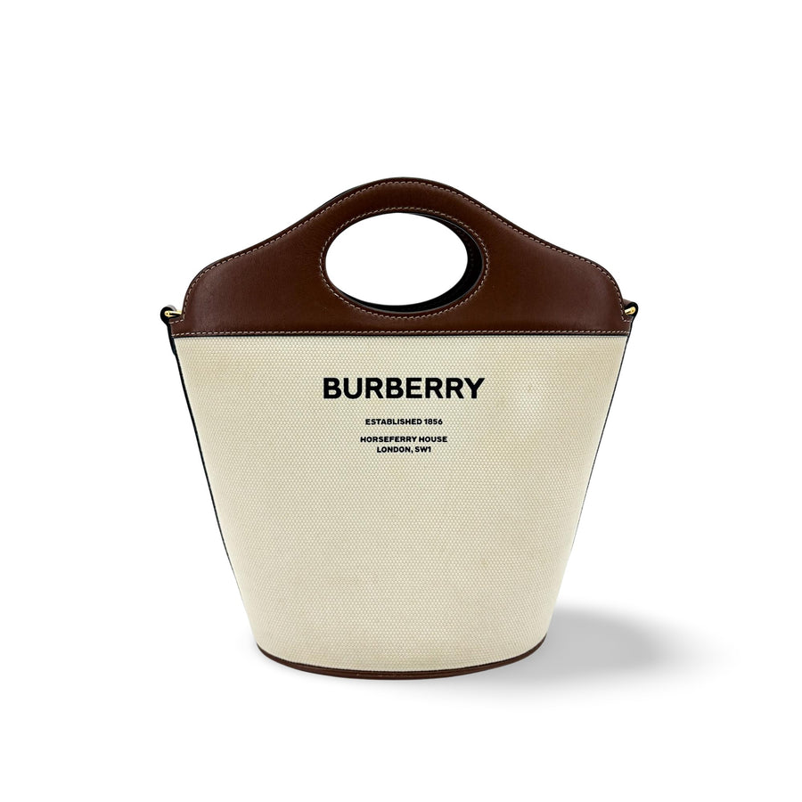 Burberry Pocket Bucket Canvas With Leather Black Bag
