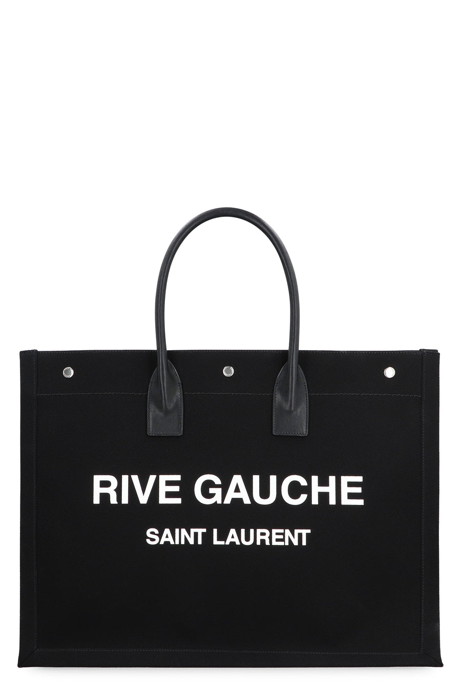 Saint Laurent Rive Gauche Tote Bag — Black Leather; Cotton; Linen
