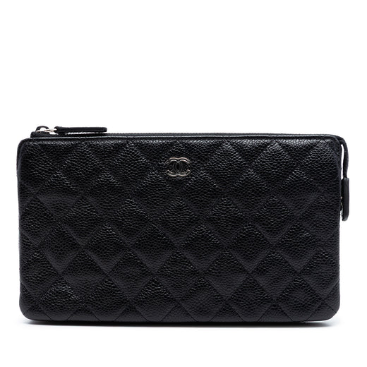 Small CC Quilted Caviar Zip Pouch - Image 1