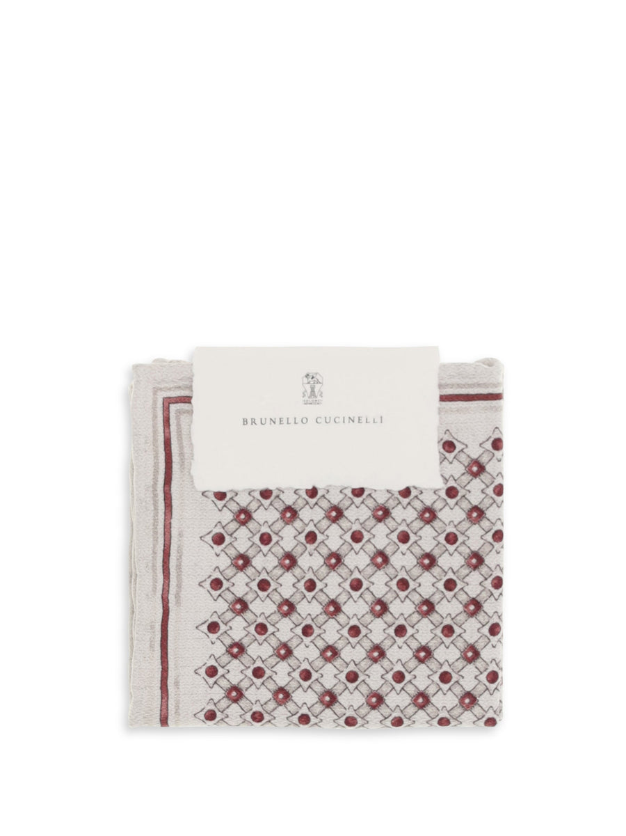 Brunello Cucinelli Geometric-Patterned Silk Pocket Square — Beige Scarfs