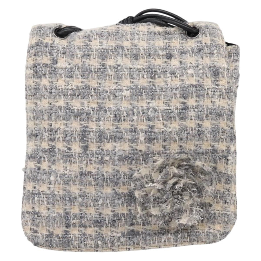 Chanel Camellia Messenger Tweed Gray Canvas