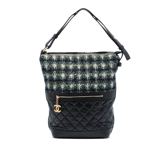 Quilted Aged Calfskin and Tweed Casual Style Hobo - Image 1