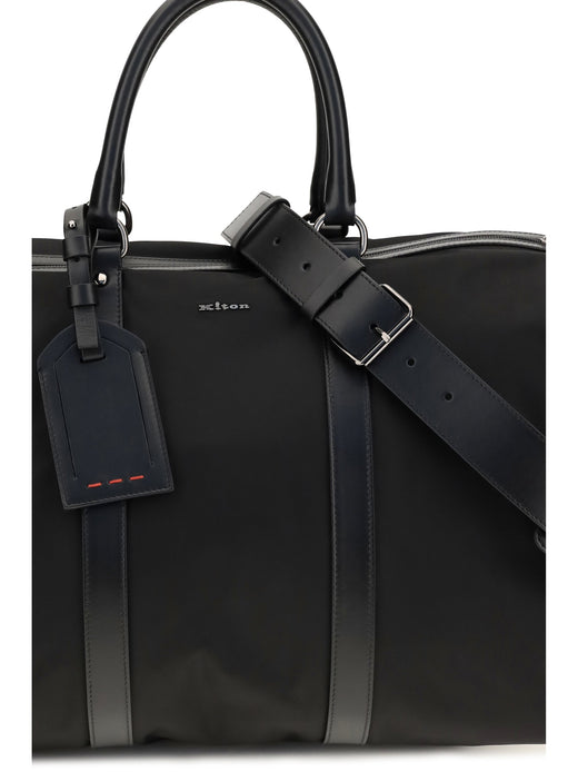 Kiton Leather-Trim Nylon Tote Bag — Black