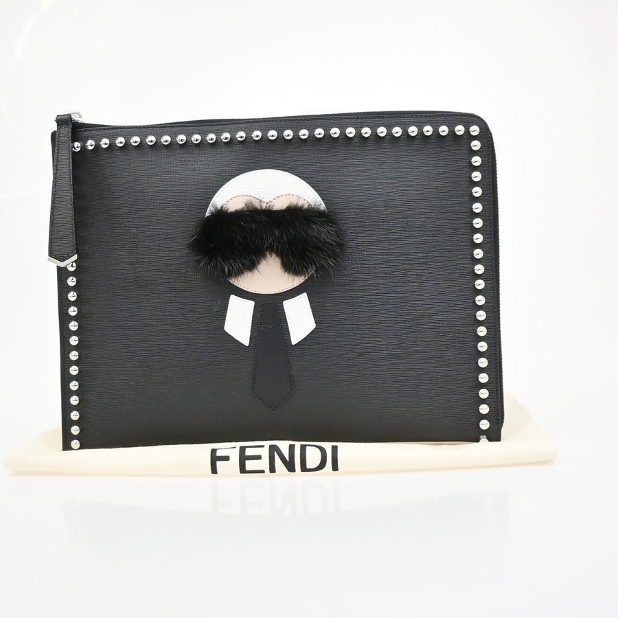 Fendi Karlito Studded Saffiano Leather Black Bag