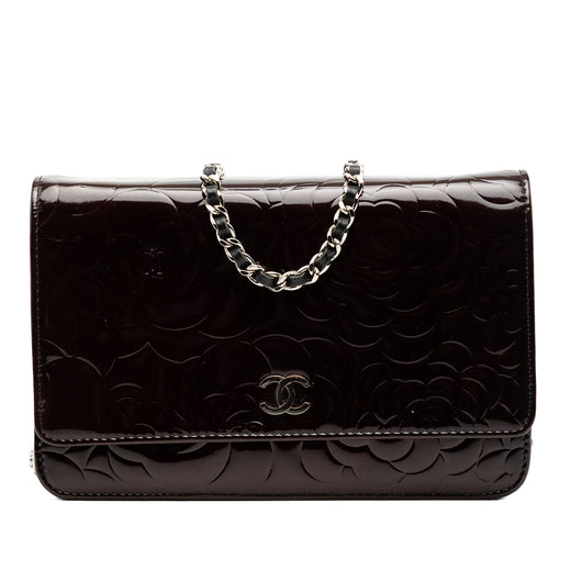 CC Embossed Patent Camellia Wallet On Chain - Image 1