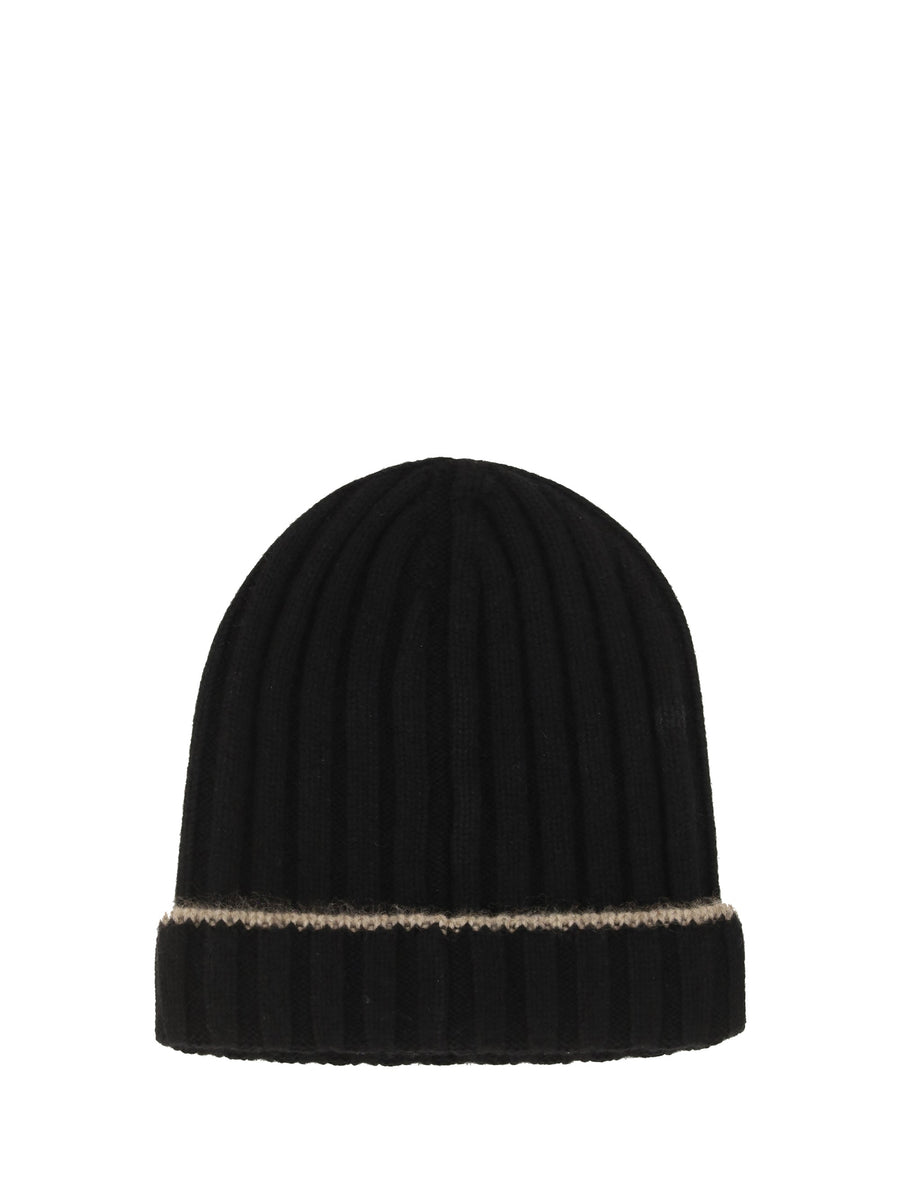 Brunello Cucinelli M2240900 Ribbed Cashmere Beanie — Black Kashmir/capra Hircus Beanies