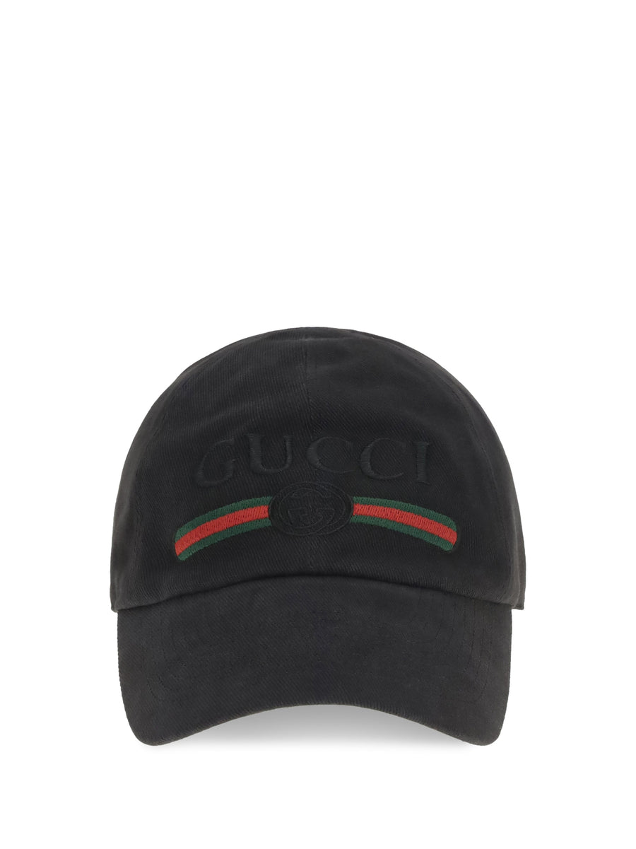 Gucci 8757364hbkg Logo-Embroidered Cotton Baseball Cap — Black Caps