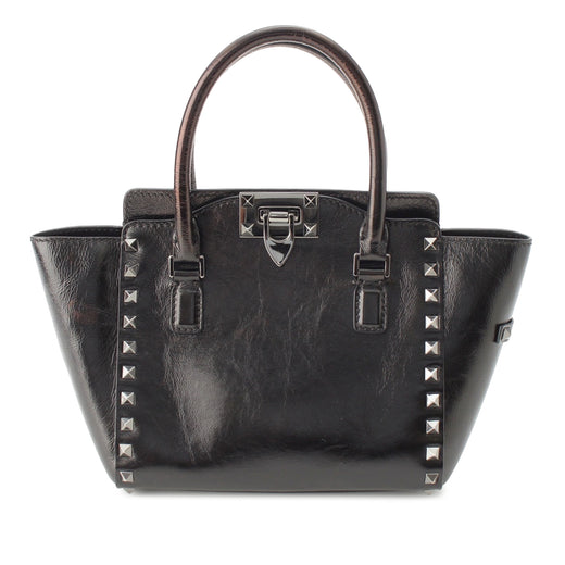 Small Crinkled Calfskin Rockstud Double Handle Tote - Image 1