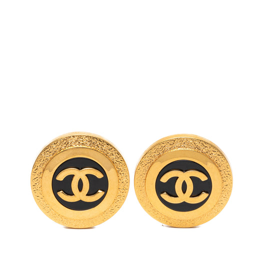 CC Gold Plated Resin Round Button Clip On Earrings - Image 1