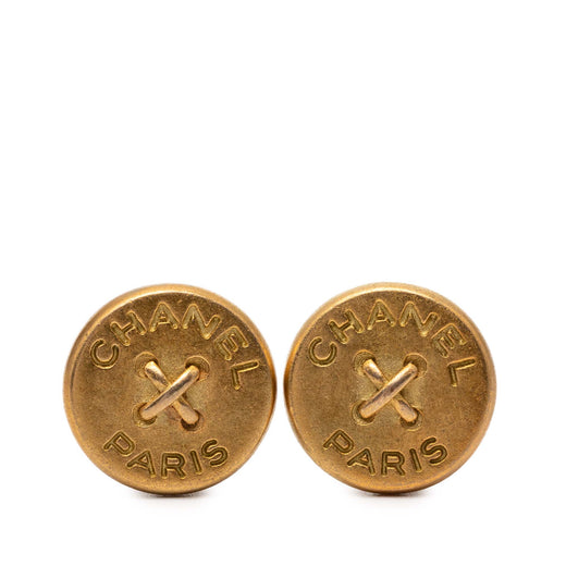 Gold Plated Round Button Clip On Earrings - Image 1