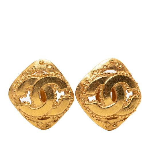 CC Gold Plated Rhombus Clip On Earrings - Image 1