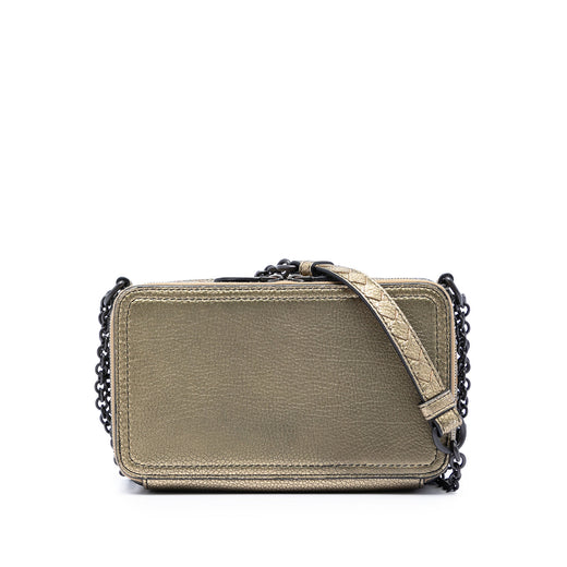 Intrecciato Trimmed Metallic Leather Double Zip Shoulder Bag - Image 1