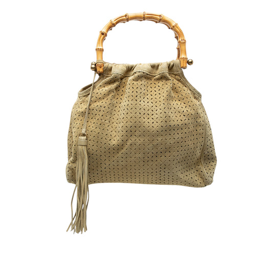 Laser Cut Suede Bamboo Top Handle Bag - Image 1