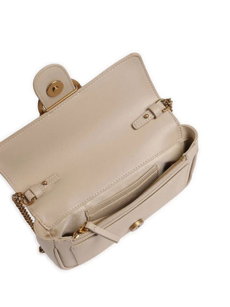 Pinko Structured Cow Leather Crossbody Bag — Beige | Accessory: Zinc