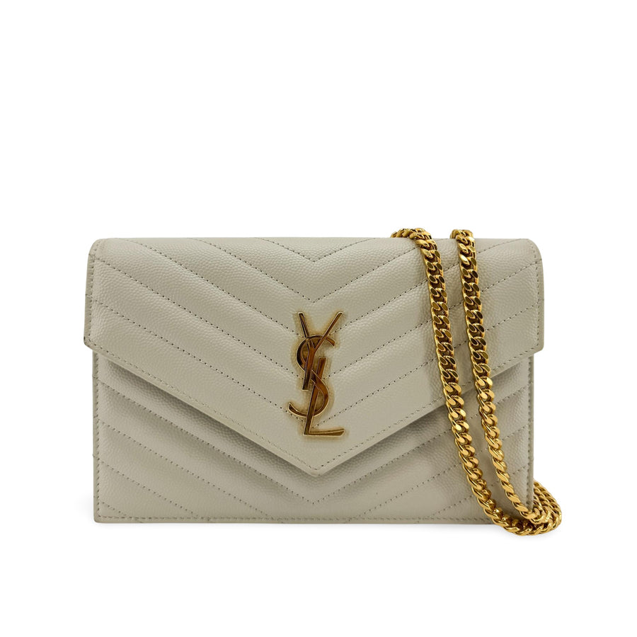 Saint Laurent Bicolor Monogram Leather And Patent Beige Accessory