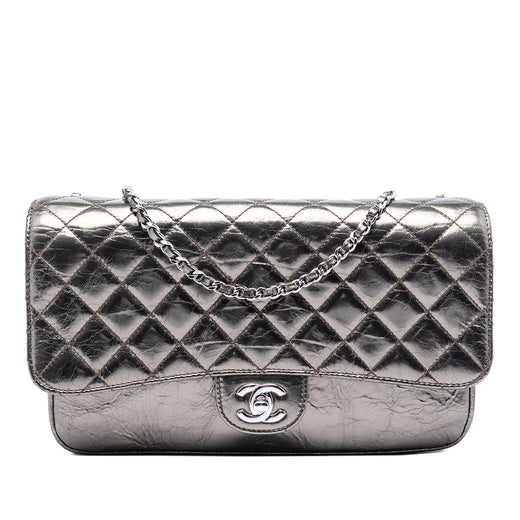 Medium Metallic Crackled Calfskin Clams Pocket Flap - Image 1