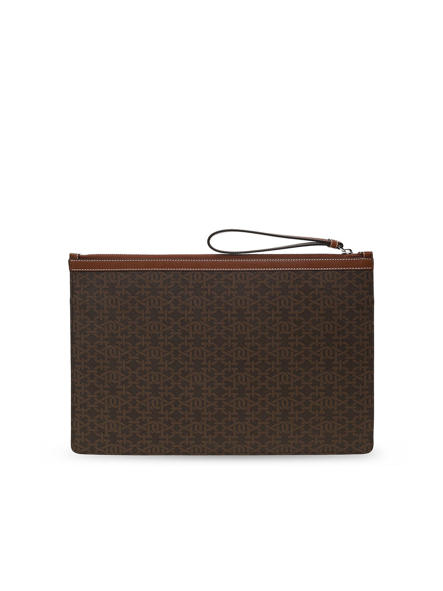 Bally Bollis Clutch — Brown Coated Canvas