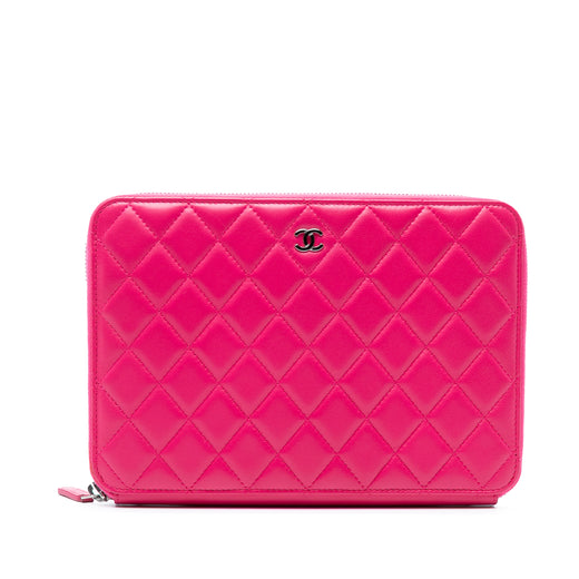 Large Quilted Lambskin Zip Around Organizer Clutch - Image 1