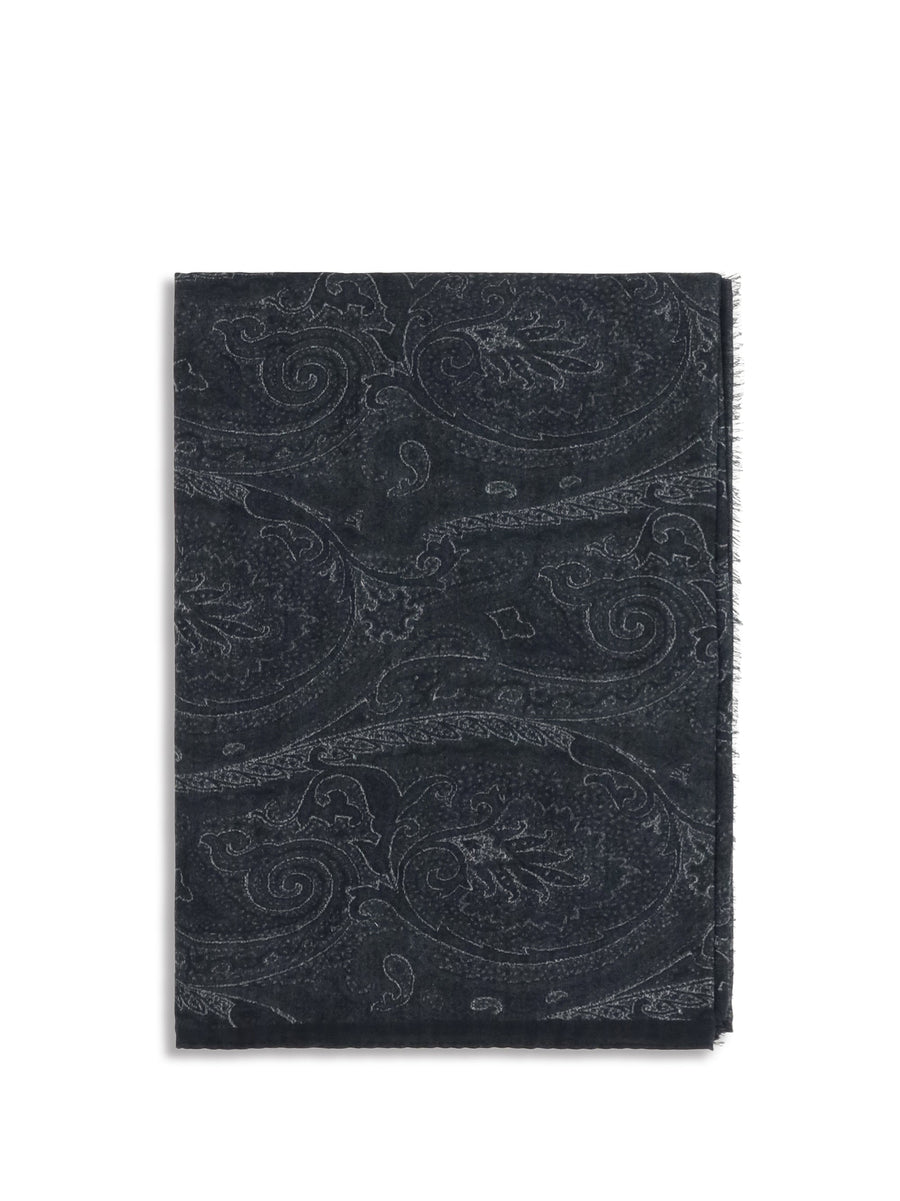 Etro Paisley Print Modal Cashmere Blend Scarf — Black Modal; Kashmir/capra Hircus Scarfs