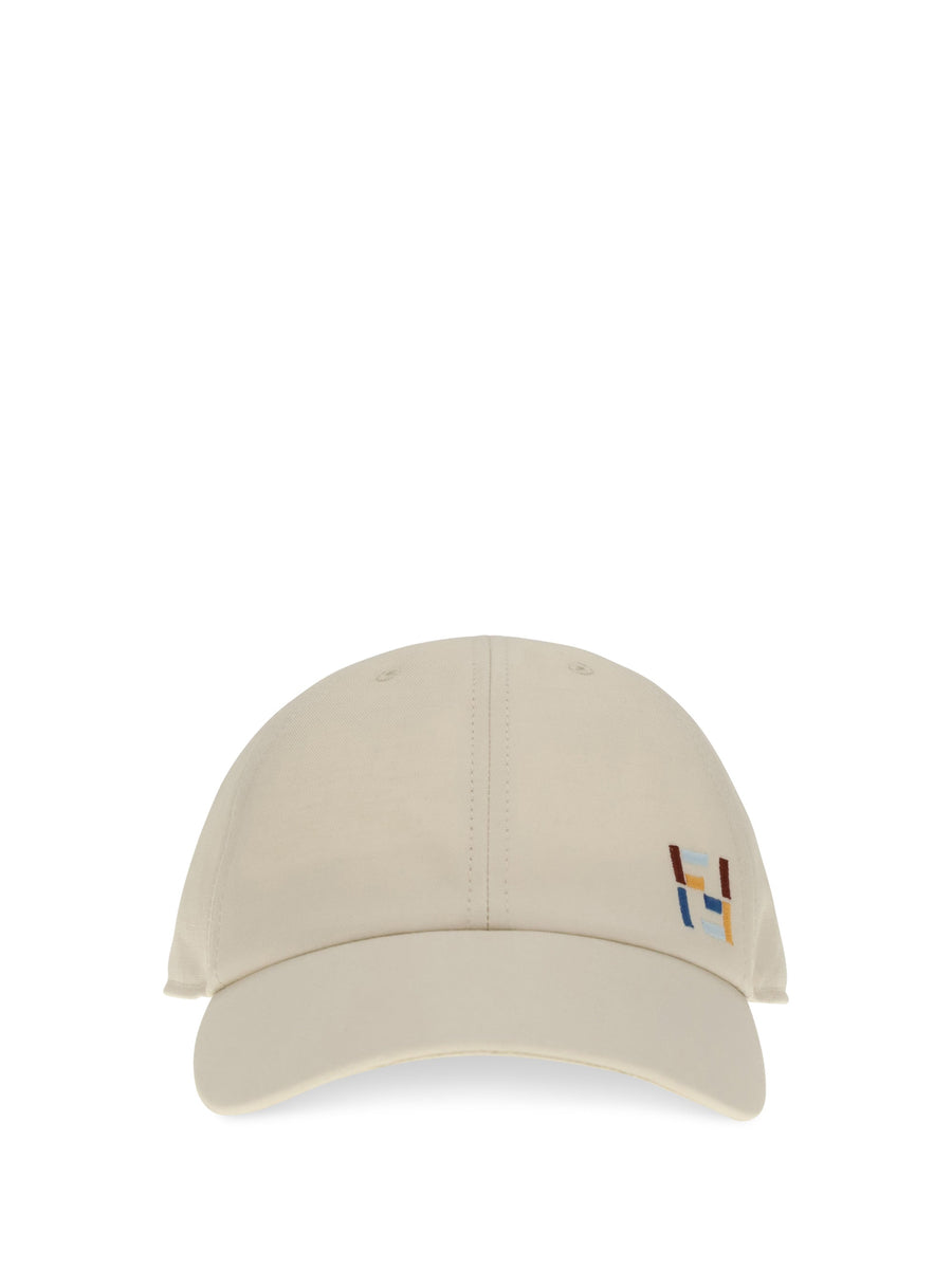 Fendi Fxq230b17m Multicolor Logo-Embroidered Baseball Cap — Beige Cotton; Linen Caps