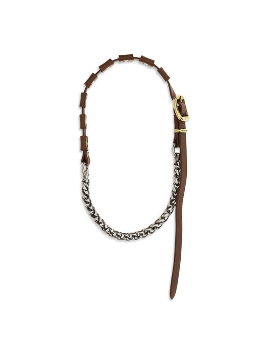 Miu Miu Leather With Metal Buckle Necklace — Brown Calf Necklaces