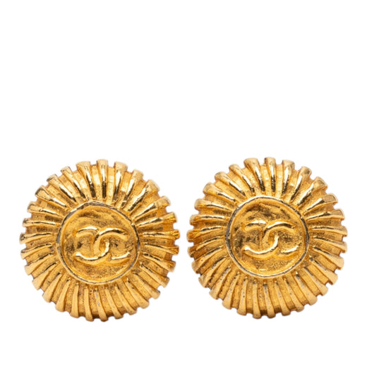 CC Gold Plated Sunburst Round Clip On Earrings - Image 1