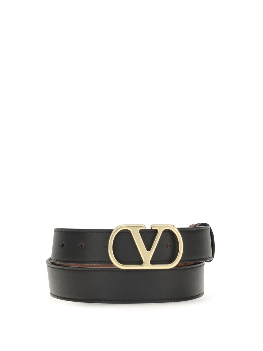 Valentino Garavani Reversible Calfskin Belt — Black Calf Leather