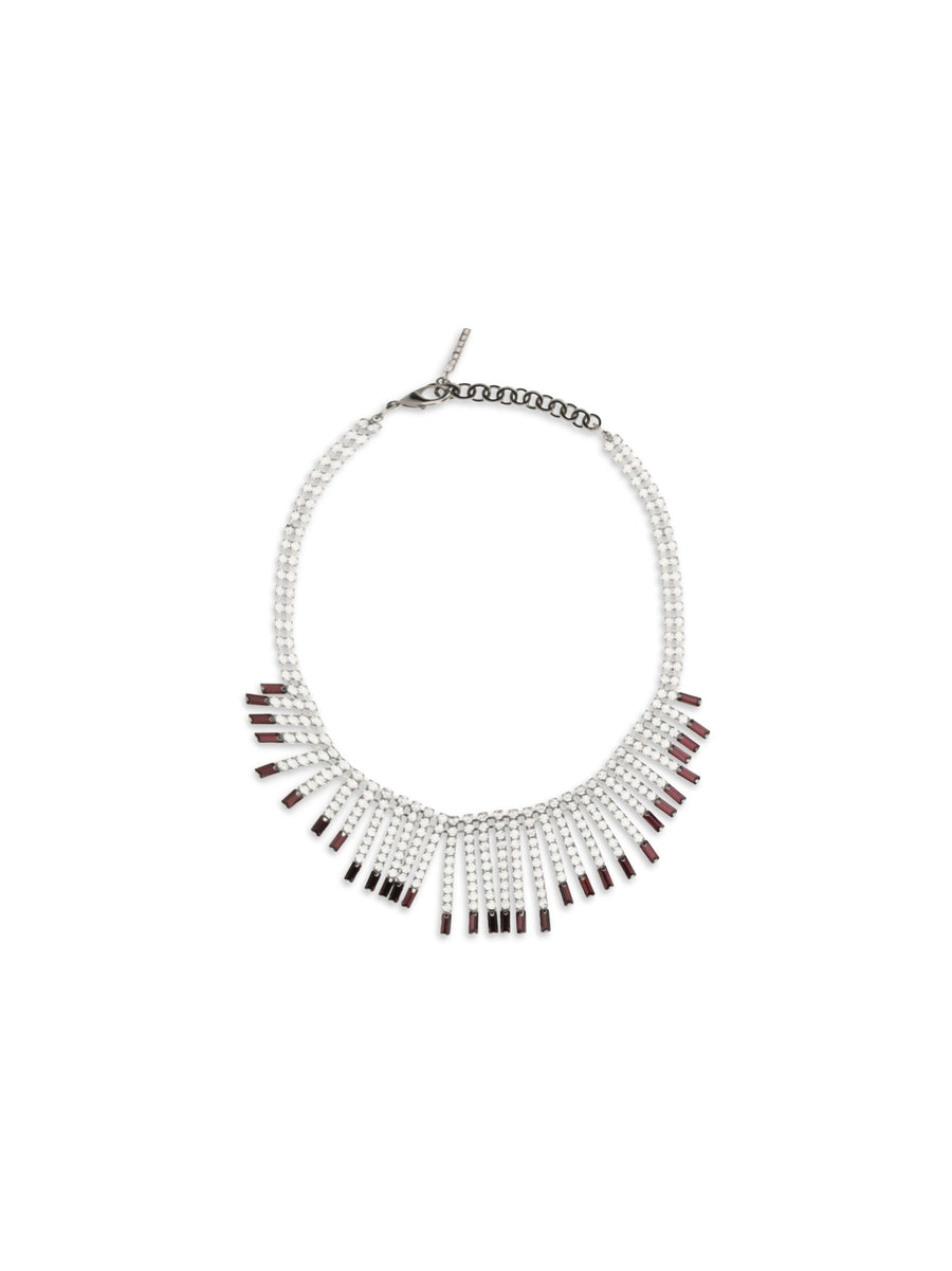Alessandra Rich Crystal Fringe Necklace — Purple Metal Necklaces