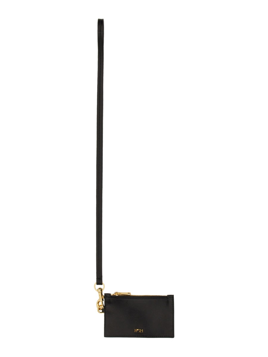 Nº21 Removable Shoulder Strap Card Holder — Black Leather Wallets & Purses