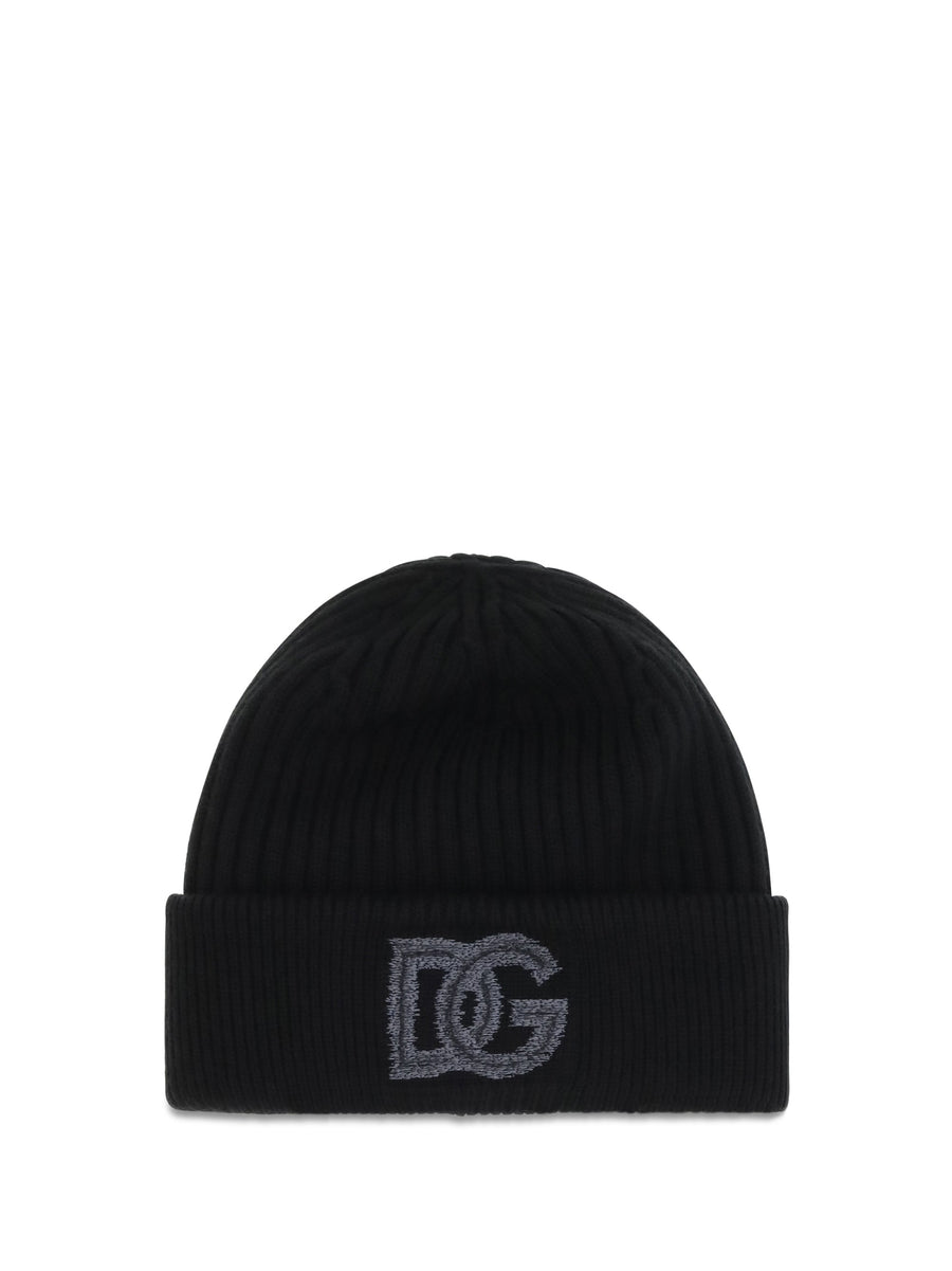 Dolce & Gabbana Gx66kzjdvn6 Logo English Rib Knit Beanie — Black Beanies