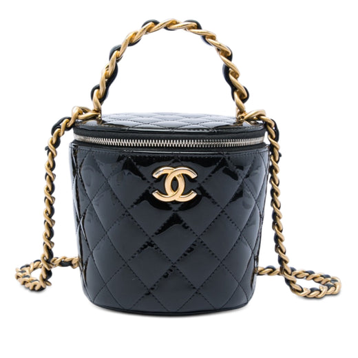 Quilted Patent Afternoon Tea Top Handle Vanity Case with Chain - Image 1