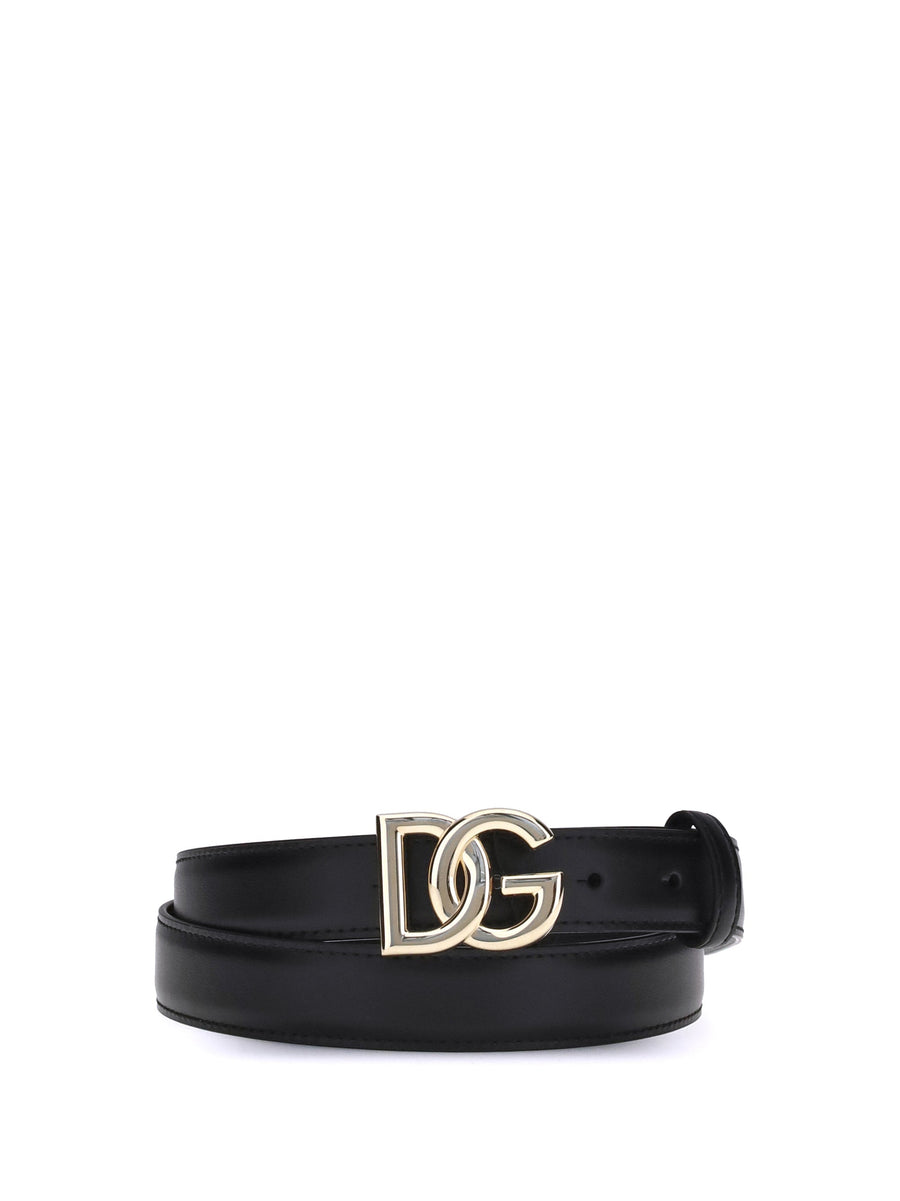 Dolce & Gabbana Leather With Dg Monogram Buckle Belt — Black Calf Bos Taurus