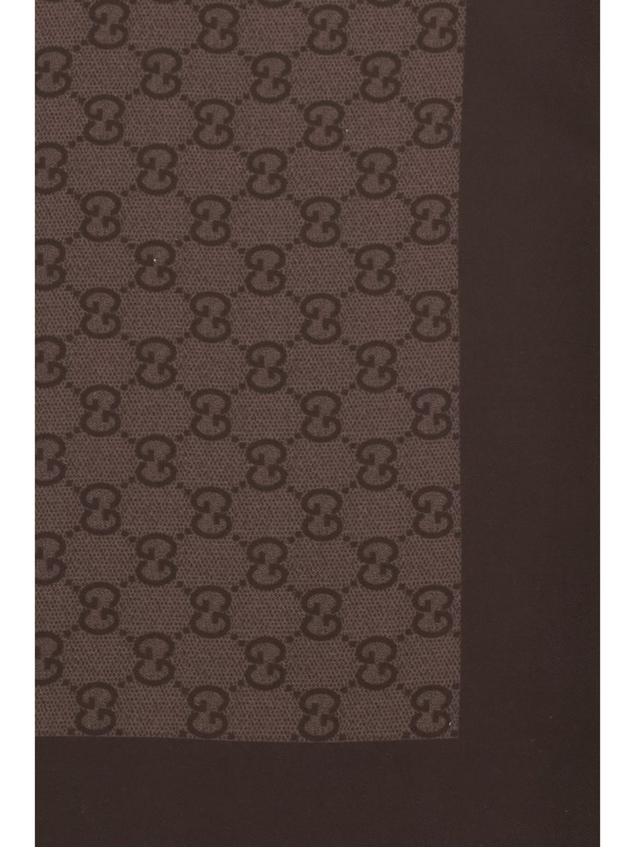 Gucci Gg Silk Twill Jacquard Scarf — Brown Scarfs