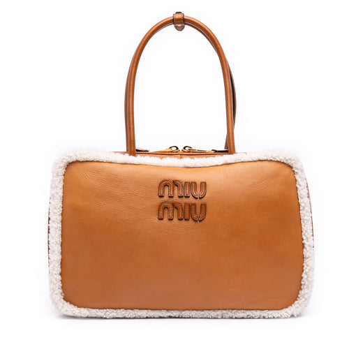 Large Shearling Trimmed Calfskin Logo Beau Shoulder Bag - Image 1