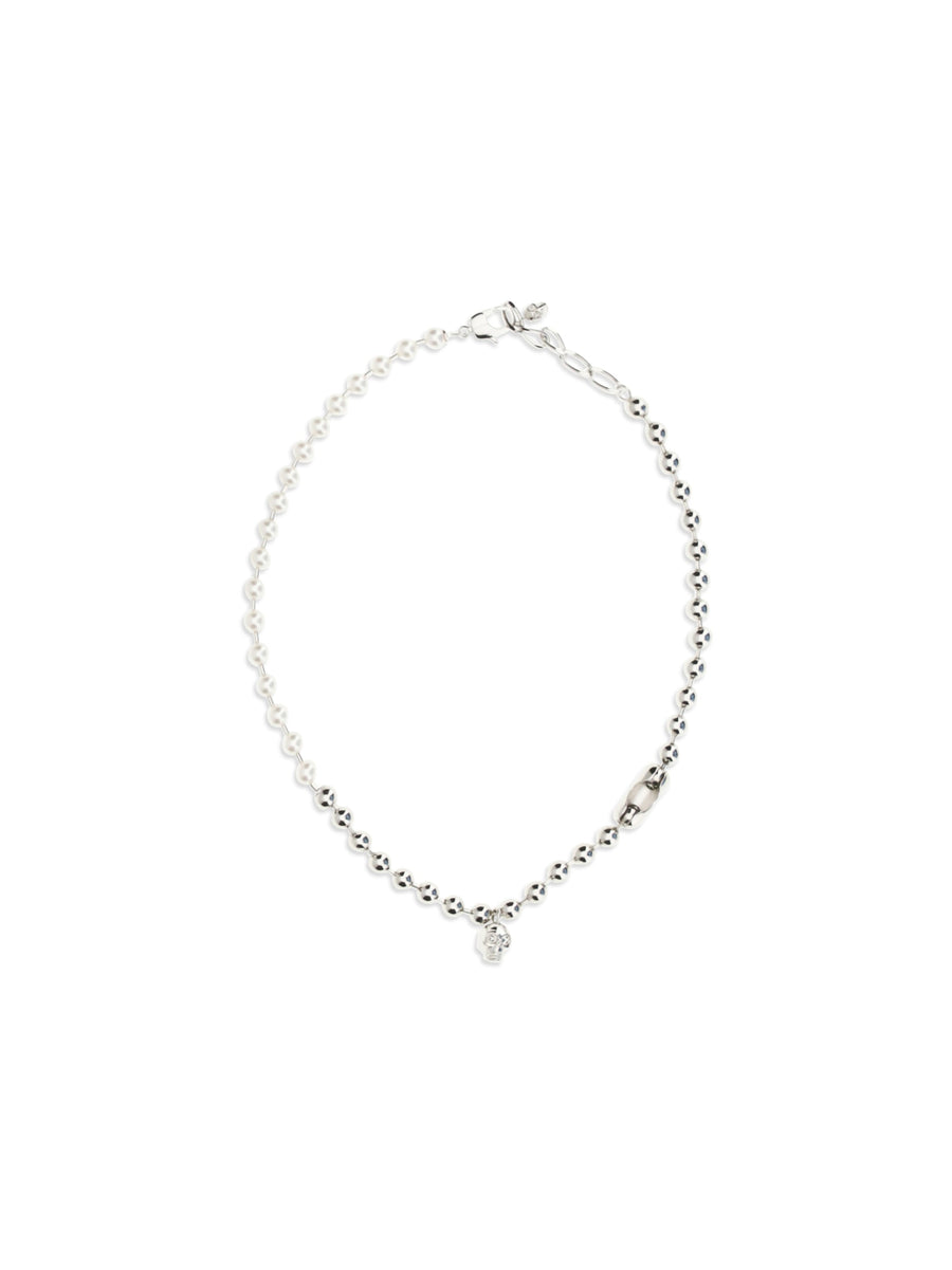 Alexander Mcqueen Pearl Skull Necklace — Silver Brass Necklaces