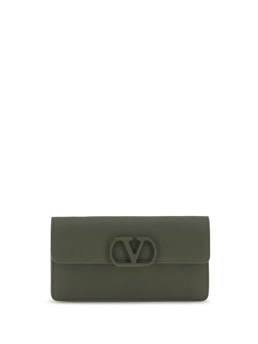 Valentino Garavani Vlogo Wallet — Green Calf Leather Bos Taurus