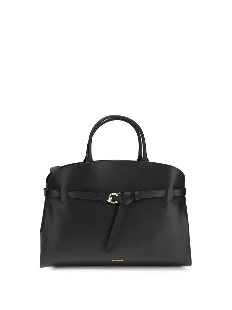 Coccinelle Sabine Top Handle Bag — Black Calf Leather