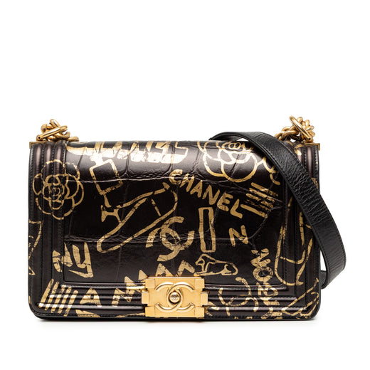 Medium Croc Embossed Leather Graffiti Cocodile Boy Flap - Image 1