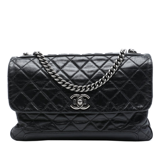 Quilted Aged Calfskin Logo Accordion Flap - Image 1