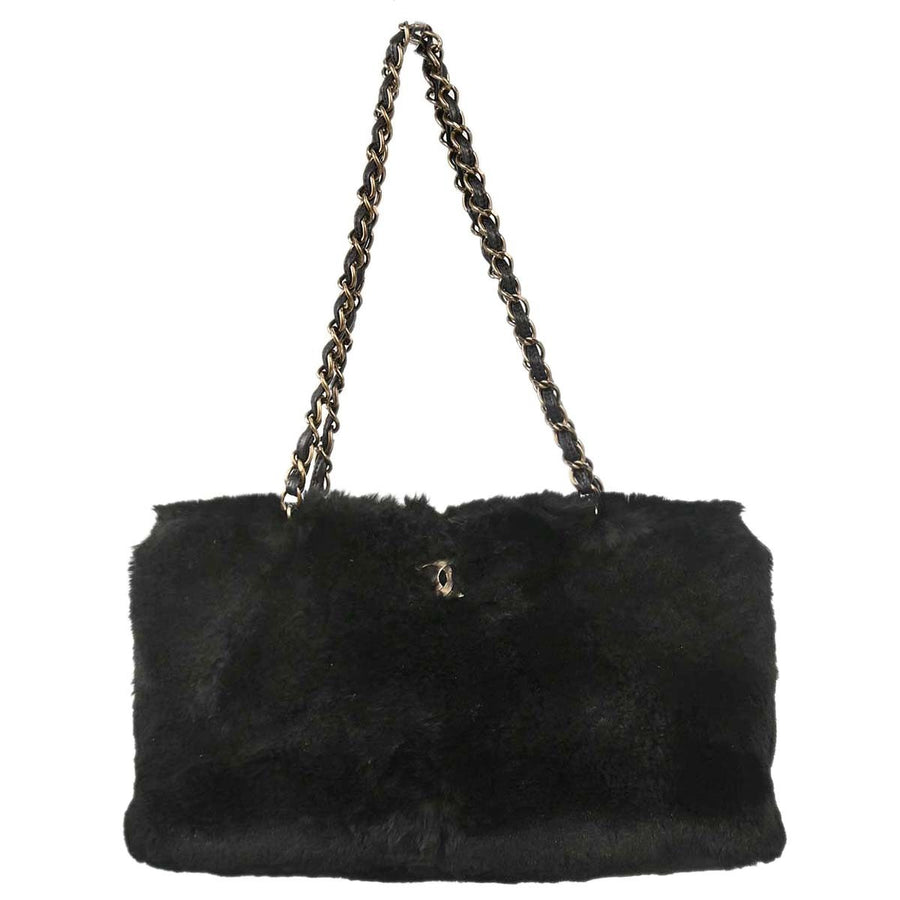 Chanel Chain Lapin Fur Black Rabbit Bag