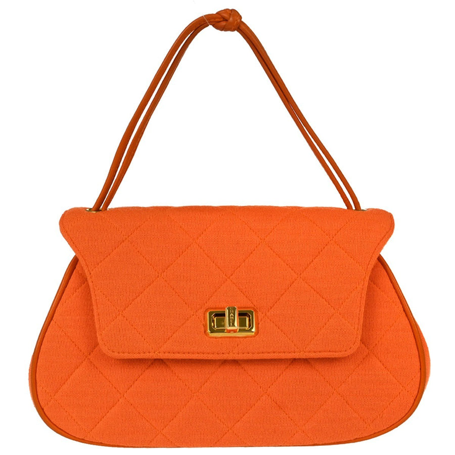 Chanel Shopping Quilted Knit Pluto Glitter Orange Cloth Bag
