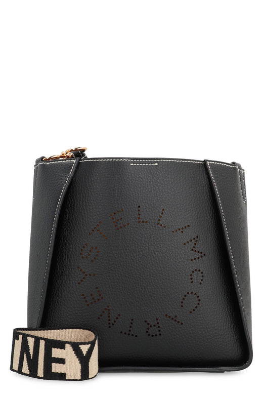 Stella Mccartney Perforated Logo Faux Leather Shoulder Bag — Black Polyurethane