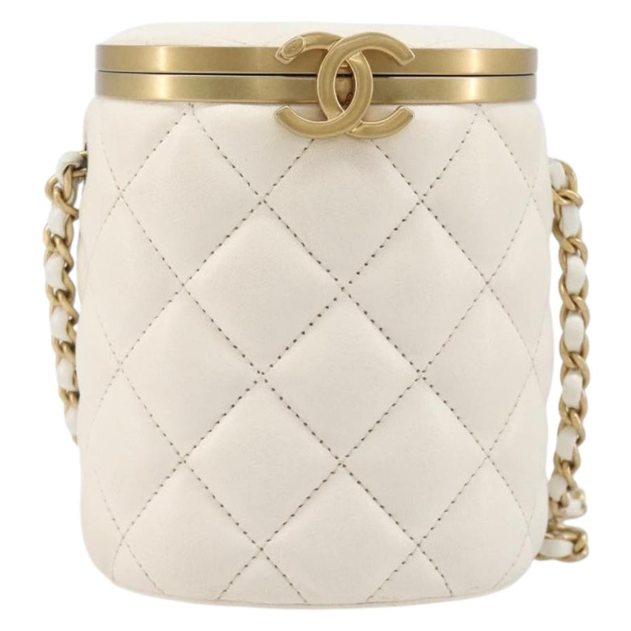 Chanel Crown Box Vanity Quilted Lambskin White Leather Bag