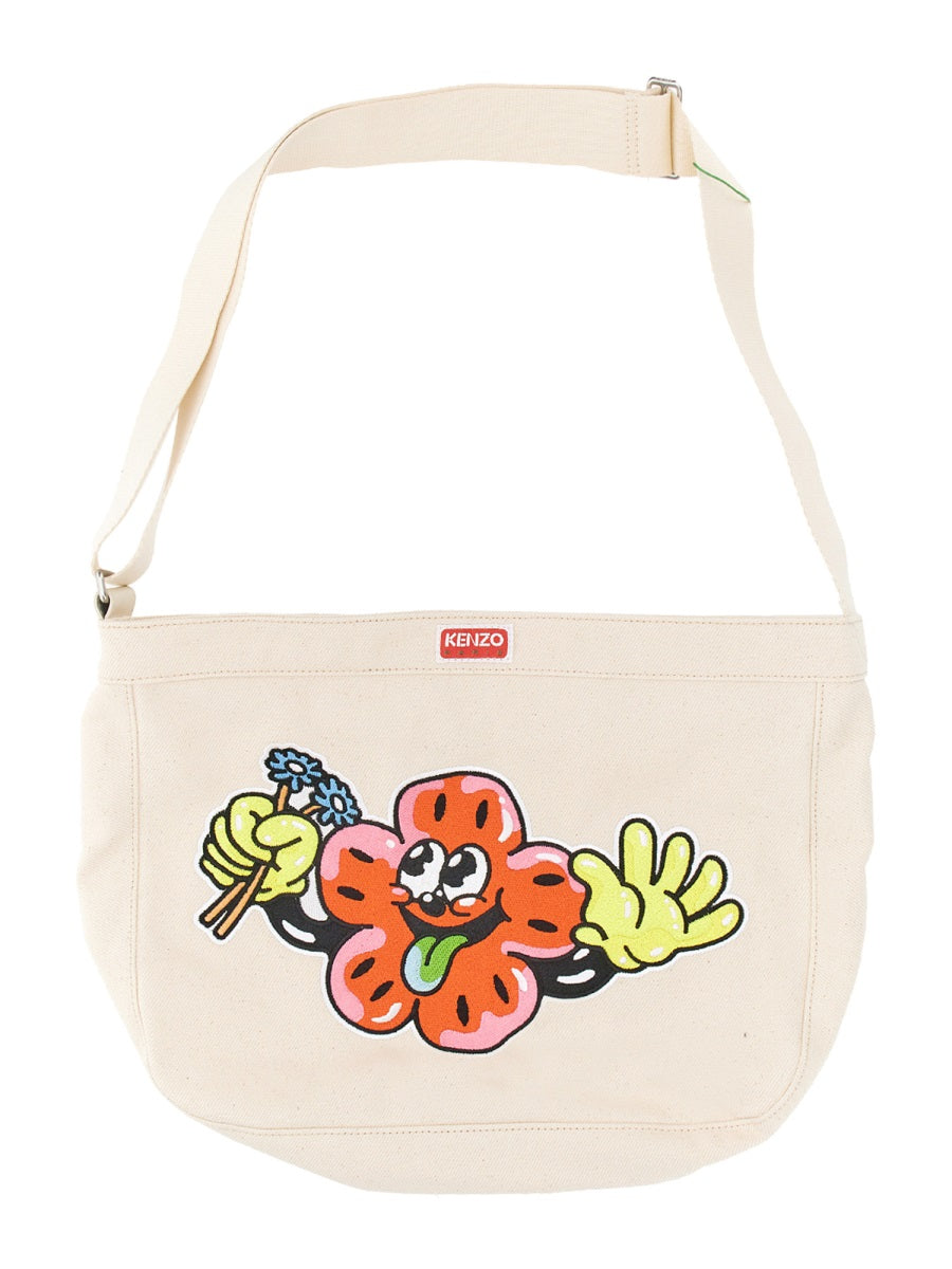Kenzo Embroidered Cotton Shoulder Bag — Powder