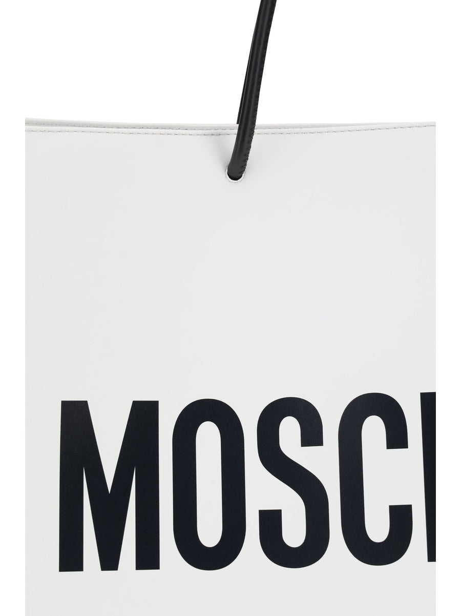 Moschino Logo-Print Calf Leather Shoulder Bag — White